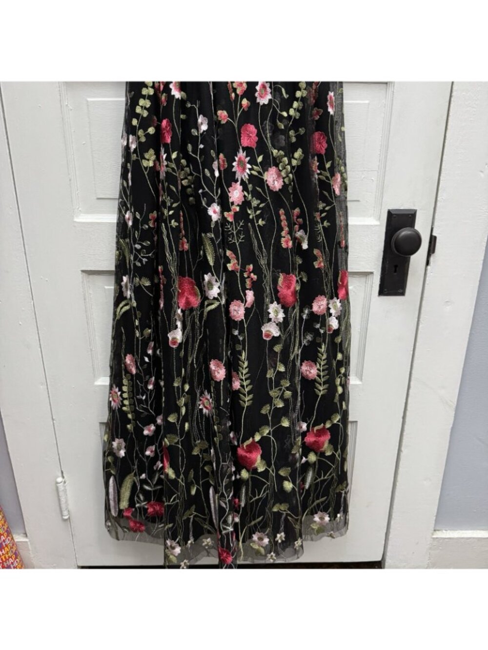 City Studio Juniors 5 Embroidered Floral Mesh Maxi Dress Black Pink Prom Formal - Picture 5 of 10